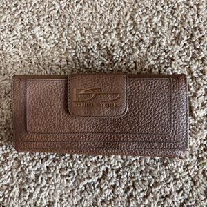 Daniel Steige Brown Pebbled Leather Trifold Card Wallet Embossed Logo NEW NWOT
